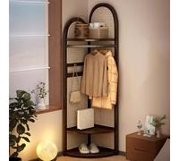 Meuble d'angle avec 3 Étagères De Rangement, Étagère De Rangement d'angle en Rotin sur Pied, Étagère d'angle Créative Multifonctionnelle pour Chambre À Coucher Et Salon(Brown)