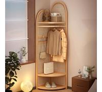 Meuble d'angle avec 3 Étagères De Rangement, Étagère De Rangement d'angle en Rotin sur Pied, Étagère d'angle Créative Multifonctionnelle pour Chambre À Coucher Et Salon(Wood Color)