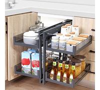 Meuble d'angle avec 4 étagères en verre en acier inoxydable à fermeture amortie pour rangement des épices pour armoires de cuisine d'angle design peu encombrant.