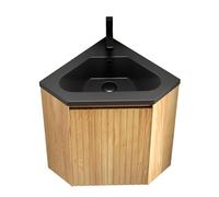 Meuble d'angle avec meuble bas 38 cm pour petites salles de bain - Meuble bas noir et aspect bois - Ensemble de meubles de salle de bain avec lavabo pour toilettes invités - Meuble de lavabo suspendu
