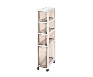 Meuble d'angle avec tiroirs et roulettes transparents - Chariot de rangement étroit pour salle de bain, chambre à coucher, couloir, organiseur mobile, 2 niveaux