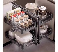 Meuble d'angle coulissant à 2 niveaux, solution de rangement à 4 étagères, panier de rangement en métal magique, étagères coulissantes pour armoires ouvertes à gauche et à droite