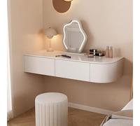 Meuble d'angle flottant blanc avec miroir LED et étagères de rangement - Table de maquillage élégante en bois pour chambre à coucher, décoration d'intérieur, design économiseur d'espace