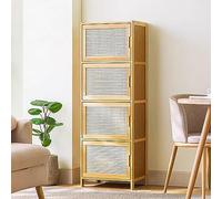 Meuble d'angle Moderne en Bambou pour Garde-Manger - Haut et étroit, avec Portes et étagères, Un élément de Rangement élégant pour la Cuisine et Le Salon.