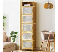 Meuble d'angle Moderne en Bambou pour Garde-Manger - Haut et étroit, avec Portes et étagères, Un élément de Rangement élégant pour la Cuisine et Le Salon.