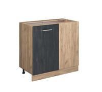 Meuble d'angle R-Line, 86cm sans PT, Béton noir, Chêne de force doré, Vicco