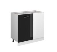 Meuble d'angle R-Line, 86cm sans PT, Noir Haute brillance, Blanc, Vicco