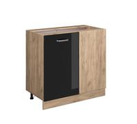 Vicco Meuble d'angle R-Line, Noir Haute Brillance/Chêne de Force doré, 86 cm sans Plan de Travail