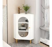 Meuble d'angle sur pied avec portes en verre, rangement multi-usages pour salle de bain, cuisine, salon, chambre à coucher - Organiseur peu encombrant