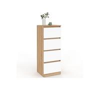 Meuble d'appoint 4 tiroirs TOMI 30 cm chiffonnier bois façon hêtre et blanc pour entrée salle de bain