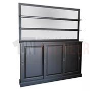 Meuble d'arrière de bar en pin massif 180cm avec miroir - Glasgow : Finition - Noir