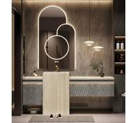 Meuble de bain autoportant avec miroir intelligent LED, armoire en bois massif et dessus en marbre, grand tiroir de rangement, design moderne pour salle de bain