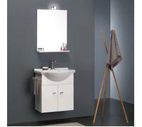 MEUBLE DE BAIN BLANC ECONOMIQUE 56 CM + LAVABO, MIROIR ET LUMIERE