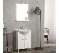 Meuble De Bain Sur Pieds Blanc 56 Cm Avec Lavabo Et Miroir Simply