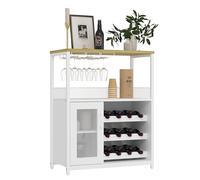 Meuble De Bar à Vin, Buffet Industriel, Porte-Bouteilles, Porte-Verres à Vin Amovible, Meuble De Rangement, Porte En Métal Grillagé, Idéal Pour Salon, Cuisine, Salle à Manger, 60x35x92CM,blanc