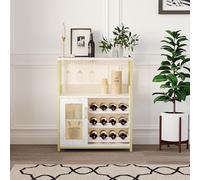 Meuble De Bar à Vin, Buffet Industriel, Porte-Bouteilles, Porte-Verres à Vin Amovible, Meuble De Rangement, Porte En Métal Grillagé, Idéal Pour Salon, Cuisine, Salle à Manger, 60x35x92CM,Doré