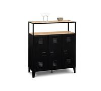 IDMarket Meuble de bar buffet ESTER 3 portes métal noir plateau façon hêtre