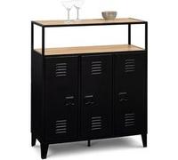 IDMarket Meuble de bar buffet ESTER 3 portes métal noir plateau façon hêtre