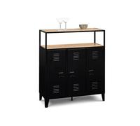 Meuble de bar buffet ESTER 3 portes métal noir et plateau bois façon hêtre