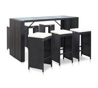 Meuble De Bar De Jardin 7 Pcs Et Coussins Résine Tressée Noir Blanc