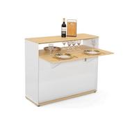 Meuble de bar extensible en table à manger 2 personnes VITO blanc et plateau bois