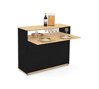 Meuble de bar extensible en table à manger 2 personnes VITO noir et plateau bois