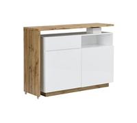 Meuble de bar pivotant avec 2 portes, 1 tiroir et 1 niche en MDF - Blanc laqué et Naturel - ELDIR