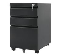 Maclean Meuble de bureau à roulettes MC-850 - 3 tiroirs avec serrure, métal - Noir