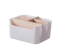 Meuble de bureau en bambou avec 5 compartiments | Boîte de rangement avec porte-stylo pour stylos, cosmétiques, notes post-it | Organiseur de bureau à domicile