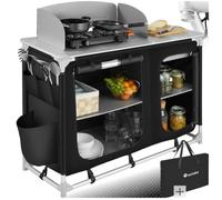 MEUBLE DE CAMPING - TECTAKE - Cuisine de camping Avec un Grand espace de stockage une protection contre le vent et un évier - Noir