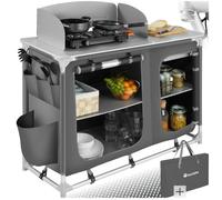 Meuble de camping - TECTAKE - Cuisine de camping pliable 4 compartiments, avec sac de transport, 116 x 52 x 107 cm - Gris