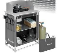 tectake® Meuble de Rangement Cuisine de Camping Pliable Premium en Aluminium, avec 2 Étagères, Plan de Travail, Pieds réglables, Sac de Transport Inclus, Stockage pour Vaisselle, Accessoires Cuisine