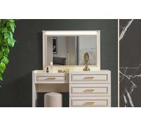 Meuble de chambre à coucher noble Coiffeuse blanche Miroir Tabouret rembourré 3pcs
