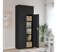 Meuble de classement 90x40x220 cm Acier Noir | 4 étagères réglables, système verrouillable, acier enduit de poudre, tri des dossiers, fixation murale incluse