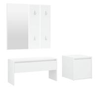 Meuble de Couloir Blanc en Bois d'Ingénierie avec Banc et Miroir | Banc assise robuste, tiroir de rangement spacieux, miroir mural pratique, porte-manteaux intégrés, bois d'ingénierie