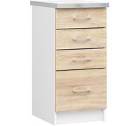 Meuble de cuisine bas s40 lima modulable blanc 40 cm 4 tiroirs façade chêne sonoma 40x44,5x82 cm