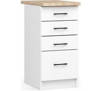 Meuble de cuisine bas, armoire de cuisine s40 oliwia modulable, blanc 40 cm 4 tiroirs façade blanche 40x46x82 / 85 cm
