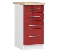 Meuble de cuisine bas AKORD S40 OLIWIA modulable Blanc 40 cm 4 tiroirs façade Rouge Brillante 40x46x85 cm
