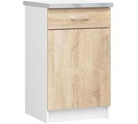 Meuble de cuisine bas AKORD S50 LIMA modulable Blanc 50 cm 1 porte 1 tiroir façade Chêne Sonoma 2 étagères 50x44,5x82 cm