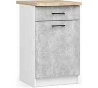 Meuble de cuisine bas AKORD S50 OLIWIA modulable Blanc 50 cm 1 porte 1 tiroir façade Béton 2 étagères 50x46x85 cm