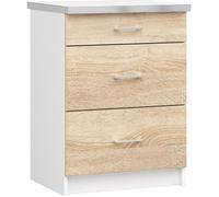 Meuble de cuisine bas AKORD S60 LIMA modulable Blanc 60 cm 3 tiroirs façade Chêne Sonoma 60x44,5x82 cm