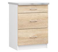 Meuble de cuisine bas AKORD S60 LIMA modulable Blanc 60 cm 3 tiroirs façade Chêne Sonoma 60x44,5x82 cm