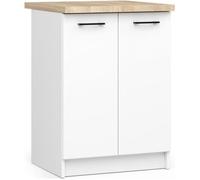 Meuble de cuisine bas, armoire de cuisine s60, oliwia modulable blanc 60 cm 2 portes façade blanche 2 étagères 60x46x82 / 85 cm