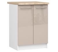 Meuble de cuisine bas AKORD S60 OLIWIA modulable Blanc 60 cm 2 portes façade Cappuccino Brillant 2 étagères 60x46x85 cm