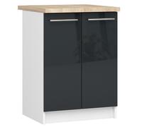 Meuble de cuisine bas AKORD S60 OLIWIA modulable Blanc 60 cm 2 portes façade Graphite Brillant 2 étagères 60x46x85 cm