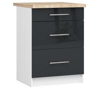 Meuble de cuisine bas AKORD S60 OLIWIA modulable Blanc 60 cm 3 tiroirs façade Graphite Brillant 60x46x85 cm