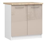 Meuble de cuisine bas AKORD S80 OLIWIA modulable Blanc 80 cm 2 portes façade Cappuccino Brillant 2 étagères 80x46x85 cm