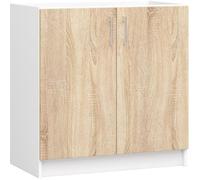 Meuble de cuisine bas AKORD S80 pour évier LIMA modulable Blanc 80 cm 2 portes couleur Chêne Sonoma 1 étagère 80x44,5x82 cm