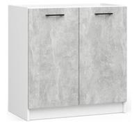 Meuble de cuisine bas AKORD S80 pour évier OLIWIA modulable Blanc 80 cm 2 portes couleur Béton 1 étagère 80x46x82 cm