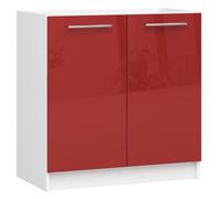 Meuble de cuisine bas AKORD S80 pour évier OLIWIA modulable Blanc 80 cm 2 portes couleur Rouge Brillant 1 étagère 80x46x82 cm